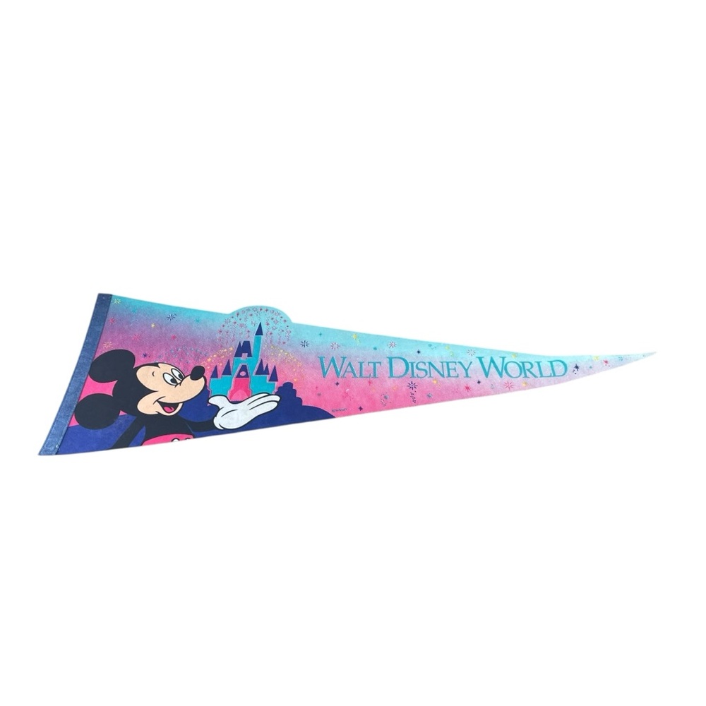 Vintage Walt Disney World Pennant Felt Flag 29” Mickey Mouse Magic Kingdom